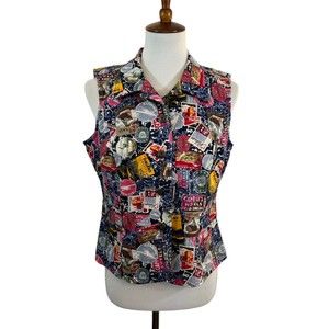 Christopher Banks Sleeveless Vest Button World Travel Stickers Whimsy Small